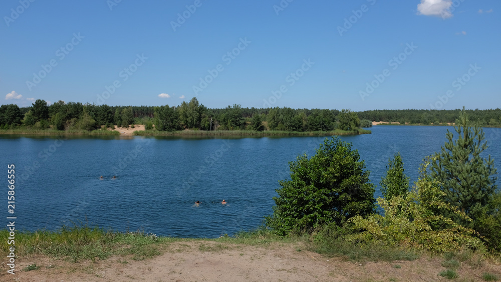 Picturesque lake in the forest, landscape.
