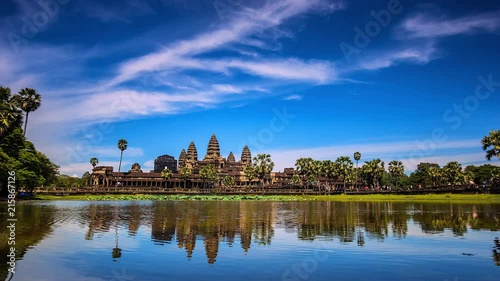 Time lapse of Angkor Wat reflected in water, in Siem reap of Cambodia photo