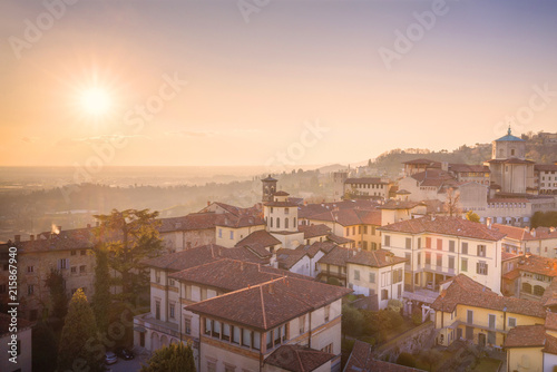 Historic center of Upper Town with Bishop's Seminary Giovanni XXIII from above, Bergamo, Lombardy photo