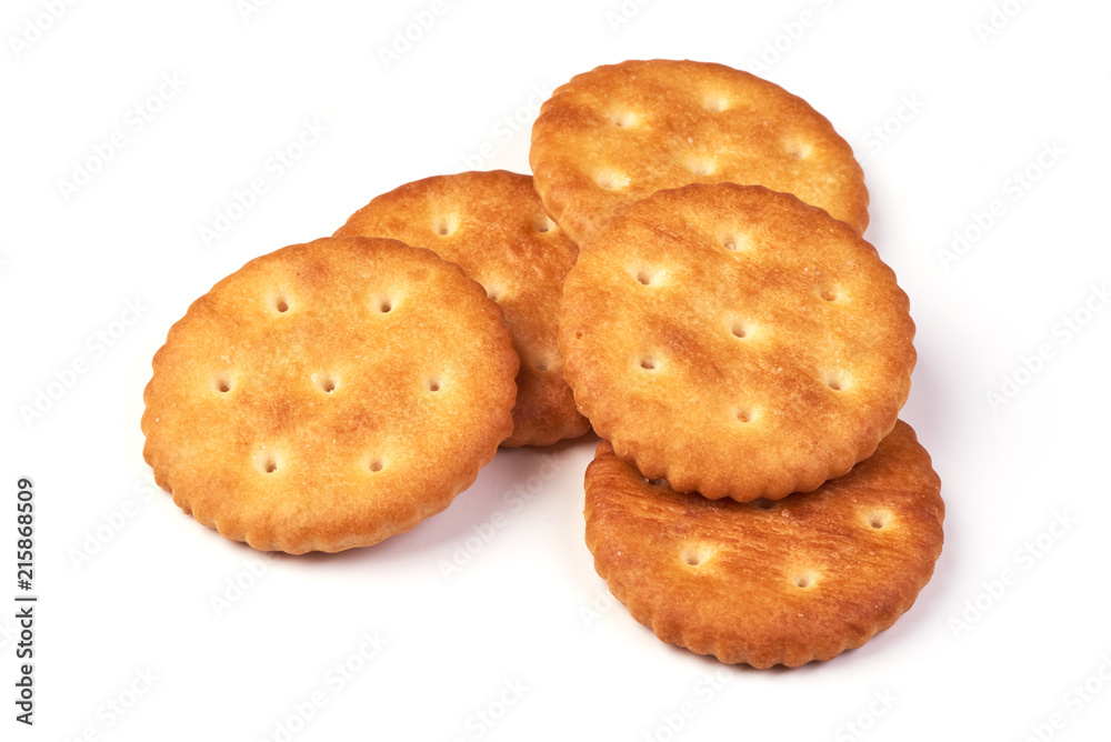 Biscuit cracker yellow round, isolated on white background.