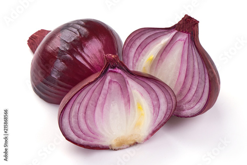 Fresh red onion bulb, isolated on white background.