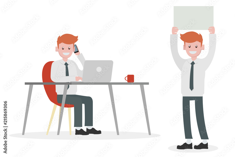 set of businessman working office illustration