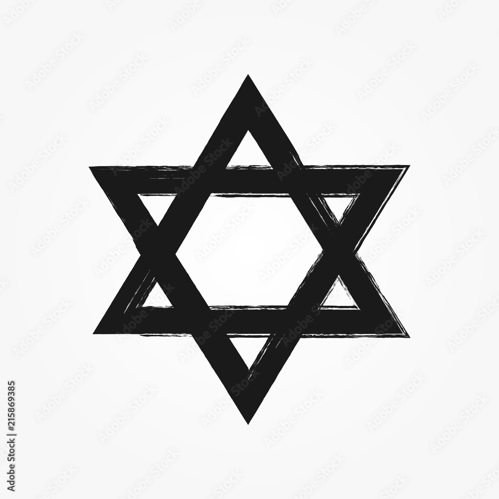 Star of David drawn by hand with rough brush. Grunge, sketch, graffiti, watercolour.