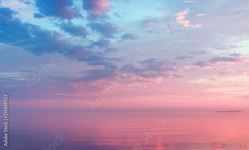 Misty Lilac Seascape With Pink Clouds photo