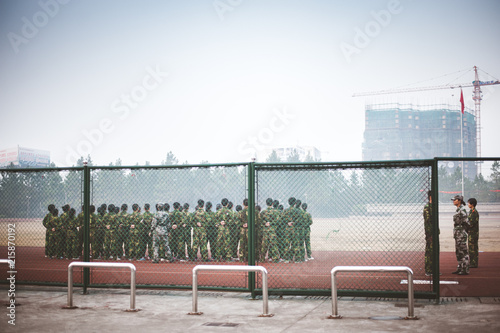 Chinese freshmen college students during military training