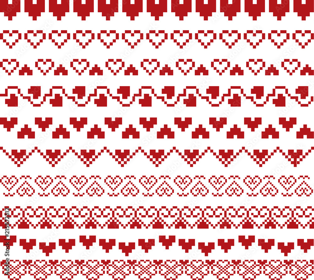 Valentines day red knitted seamless pattern with hearts Valentines day red knitted seamless pattern with hearts
