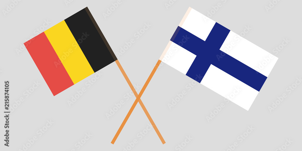 The crossed Belgium and Finland flags. Official colors. Vector