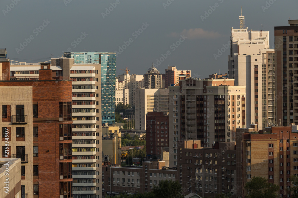 The appearance of a modern Russian city. Residential houses and public buildings.