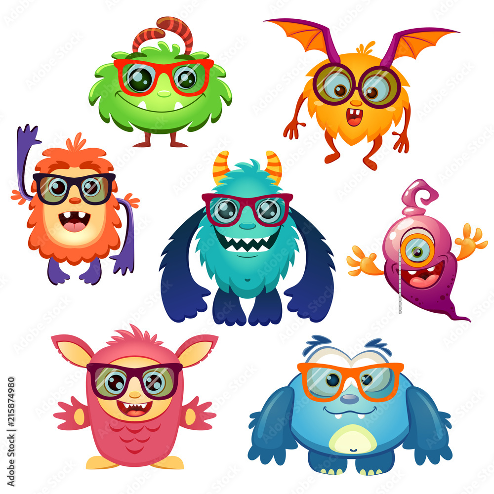 Fototapeta premium Cute cartoon monsters in glasses