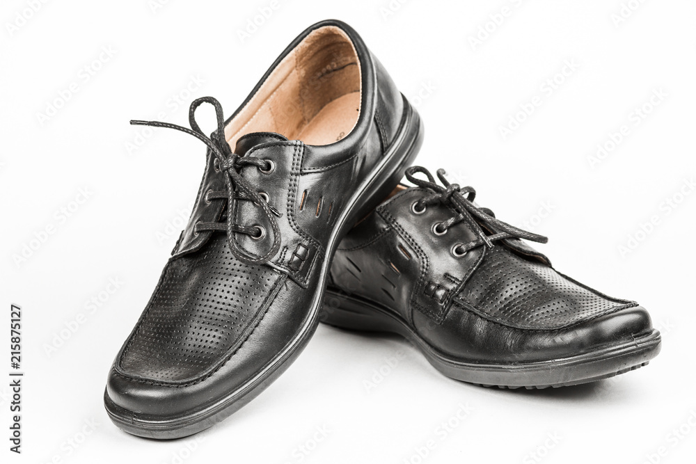 Black leather male shoes, white background Black leather male shoes, white background