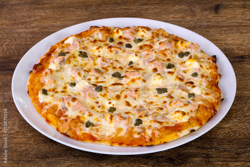 Pizza with salmon and capers Pizza with salmon and capers