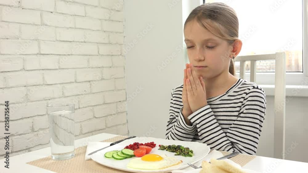 Child Praying Before Eating Breakfast in Kitchen, Girl Preparing Eat Meal 4K Child Praying Before Eating Breakfast in Kitchen, Girl Preparing Eat Meal 4K