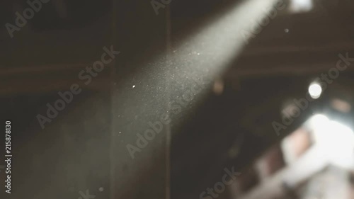 Amazing Sun Beam in Old Wooden Interior. Montage