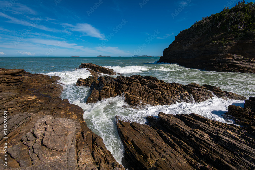 Beautiful Landscape of Ocean Waves Crash on the Rocks