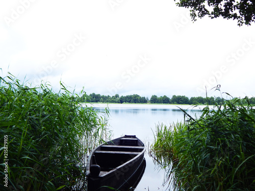 Fototapeta Naklejka Na Ścianę i Meble -  One boat on the lake between the grass 