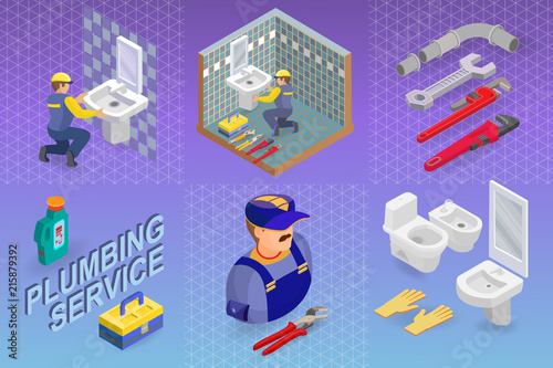 Isometric interior repairs concept. The Plumber.
