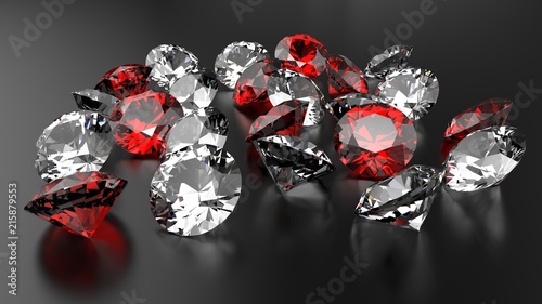 Ruby and diamond on the dark background.