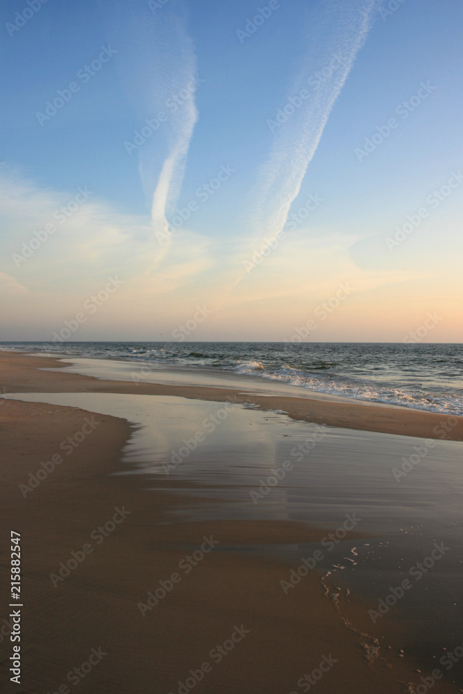 Scenic view of a beautiful sunset at Westerland beach on the island of Sylt, Germany