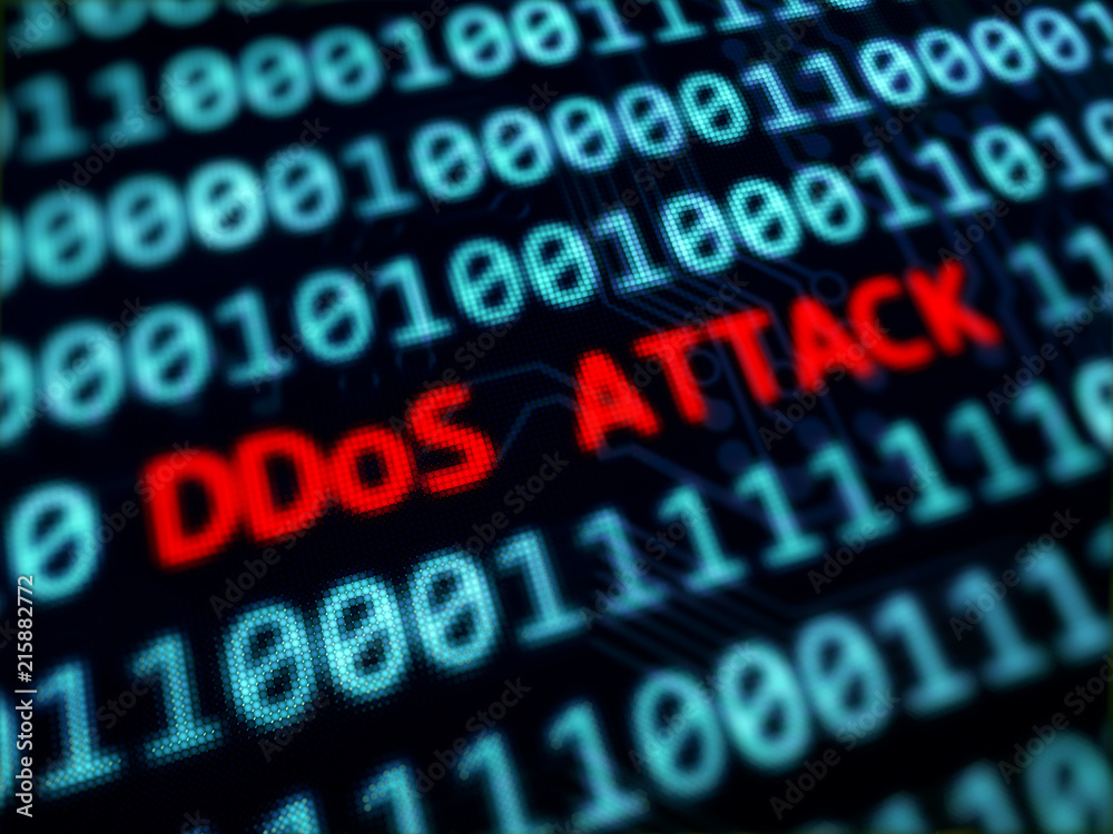 DDoS attack red message on computer screen 3D rendered with depth of field DDoS attack red message on computer screen 3D rendered with depth of field