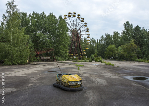 Central square in abandoned Pripyat city photo