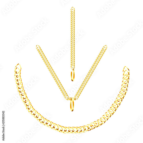 Set of Golden Chains Isolated on White Background. Raster Illustration