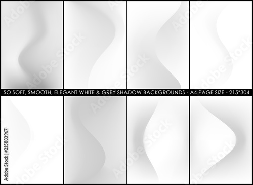 Soft white & grey tone, abstract wavy lines minimal concept backgrounds. Vertical A4 page size brochure & flyer template set. Ideal for brochure and flyer cover template, layout.