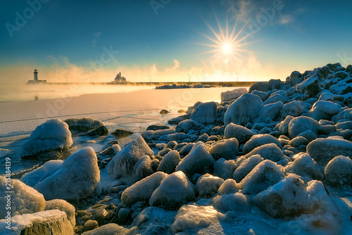 Sun star and sea smoke at Lake Superior © Like