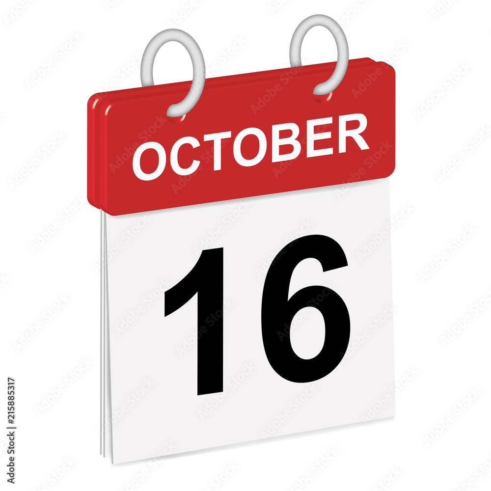 Daily single-leaf calendar, red spine, 3d, month of October,sixteenth day,16th.Vector,illustration Daily single-leaf calendar, red spine, 3d, month of October,sixteenth day,16th.Vector,illustration