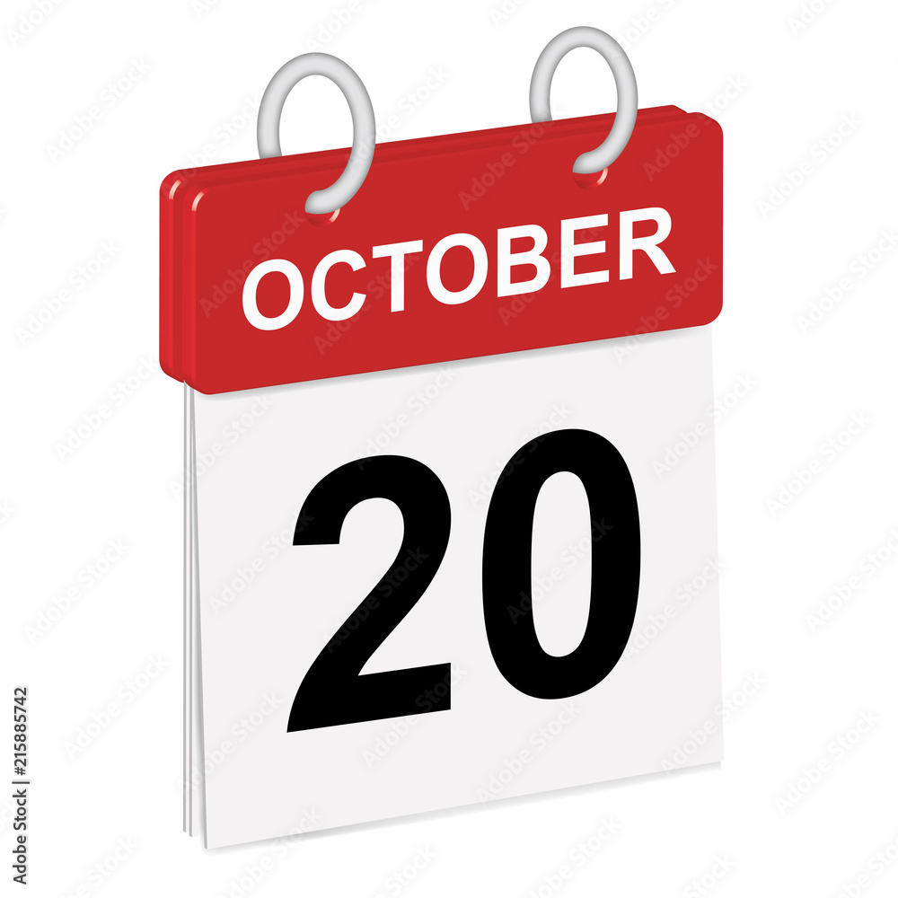 Daily single-leaf calendar, red spine, 3d, month of October,twentieth day,20th.Vector,illustration Daily single-leaf calendar, red spine, 3d, month of October,twentieth day,20th.Vector,illustration