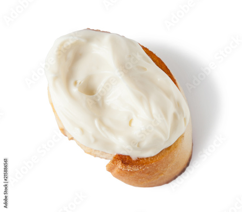 Cream cheese toster bread, isolated on white background, top view.
