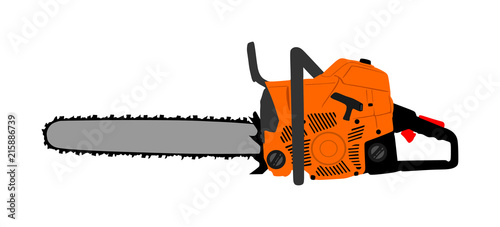 Chainsaw vector illustration isolated on white background. Hard industry job equipment for strong man. Professional machine.