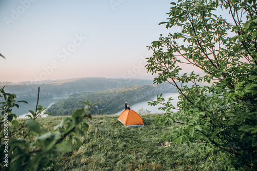 overnight tent wild dawn river beautiful scenery