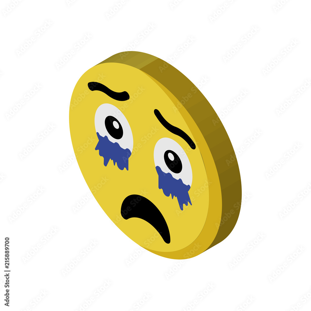 Crying emoji isometric right top view 3D icon Crying emoji isometric right top view 3D icon