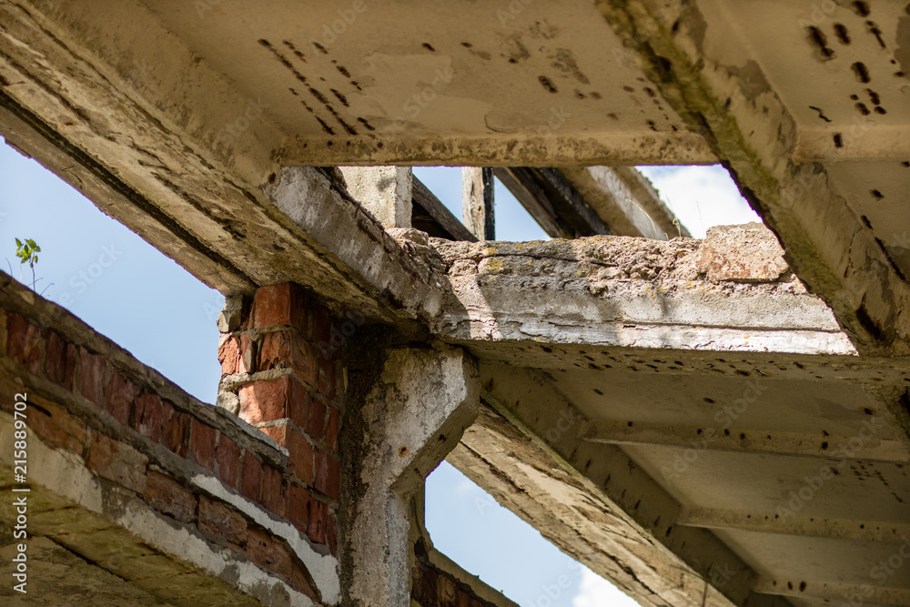 Obraz premium Destroyed state farm in Central Europe. Ruins of farm buildings. Season of the summer.