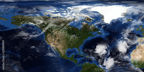 Extremely detailed and realistic 3D illustration of a Hurricane approaching North America. Shot from Space. Elements of this image are furnished by NASA.