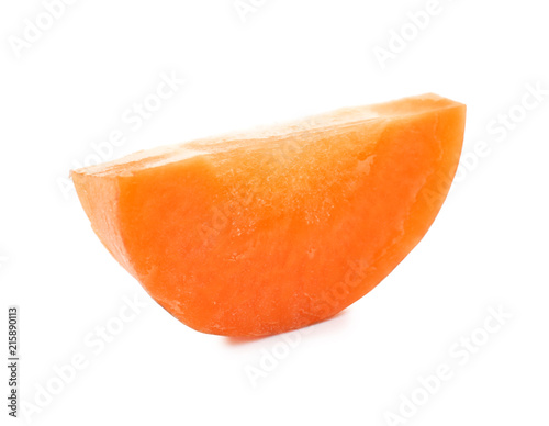 Slice of ripe carrot on white background
