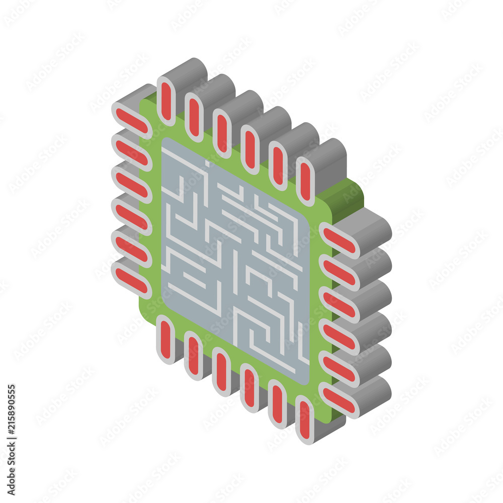 Cpu isometric right top view 3D icon Cpu isometric right top view 3D icon