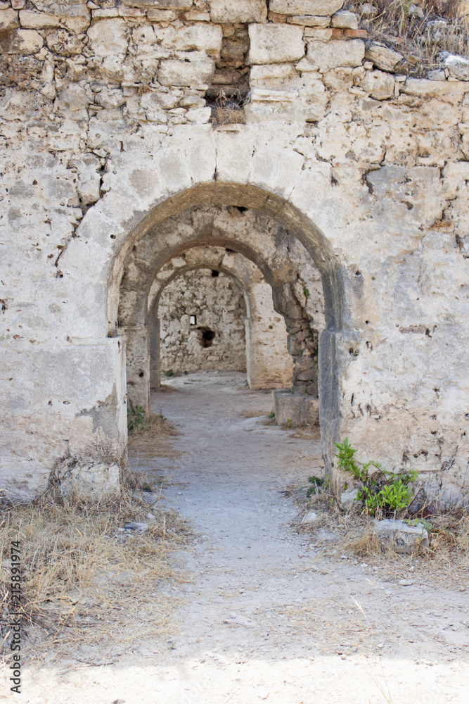 Ancient Side. Turkey. Ruins of the ancient city. Hospital. Interior. Arched doorway