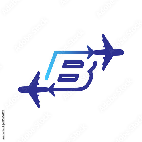 Line Airways B letter logo vector element. Initial Plane Travel logo Template