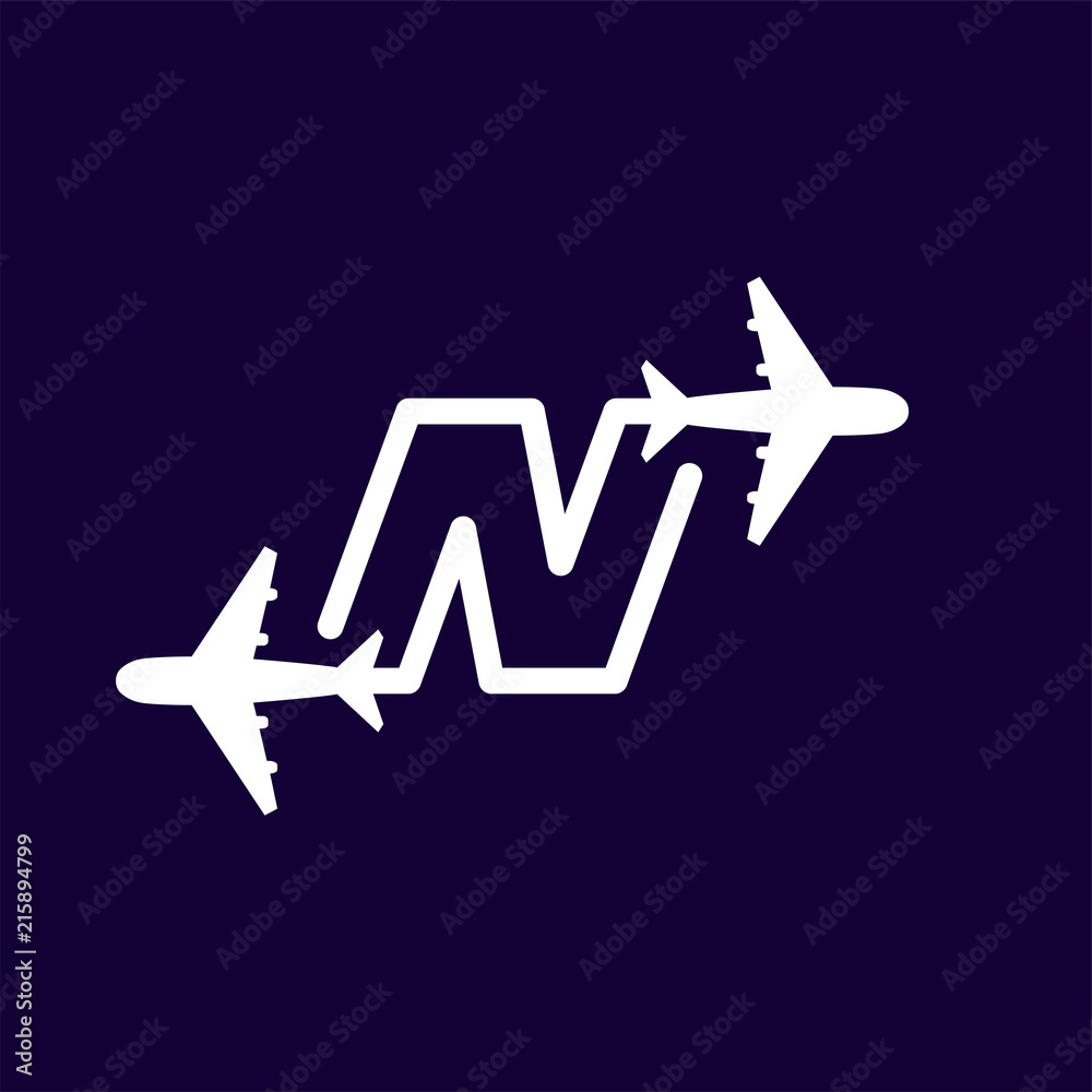 Line Airways N letter logo vector element. Initial Plane Travel logo Template