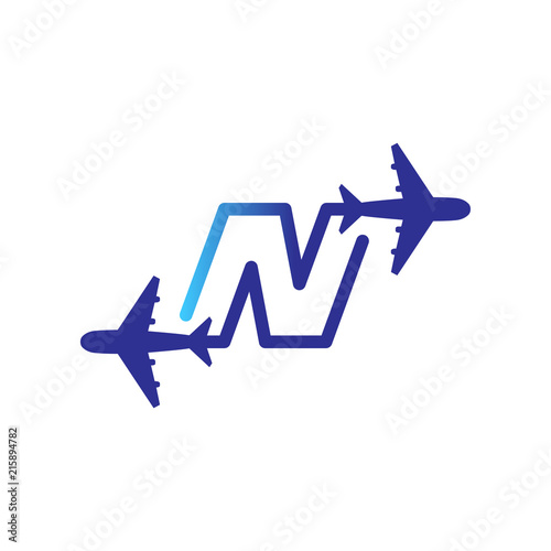 Line Airways N letter logo vector element. Initial Plane Travel logo Template