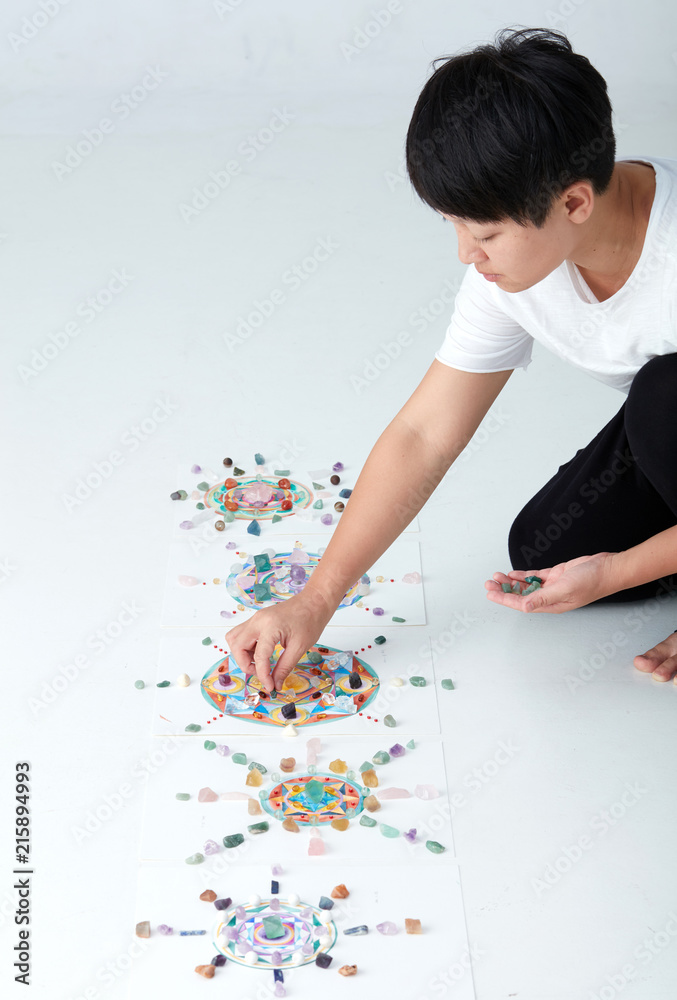 Mandala pattern with crystal and Asian women. a creator Mandala pattern with crystal and Asian women. a creator