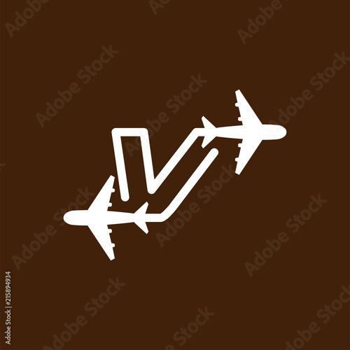 Line Airways V letter logo vector element. Initial Plane Travel logo Template