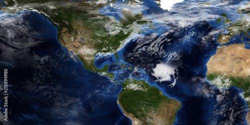 Extremely detailed and realistic high resolution 3d illustration of a Hurricane approaching the USA. Shot from Space. Elements of this image are furnished by Nasa.