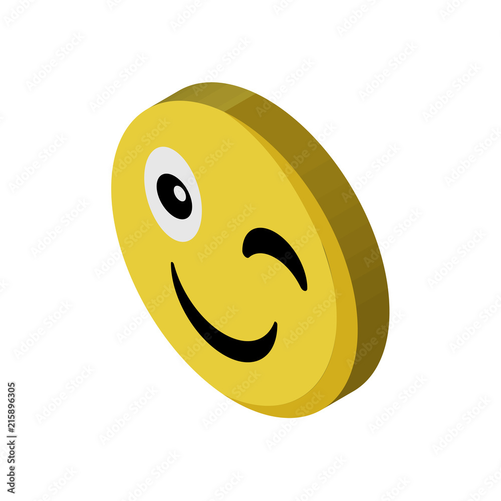 Fototapeta premium Wink emoji isometric right top view 3D icon