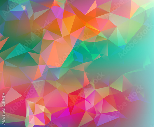 Colorful vibrant low poly triangle shapes, geometric background.