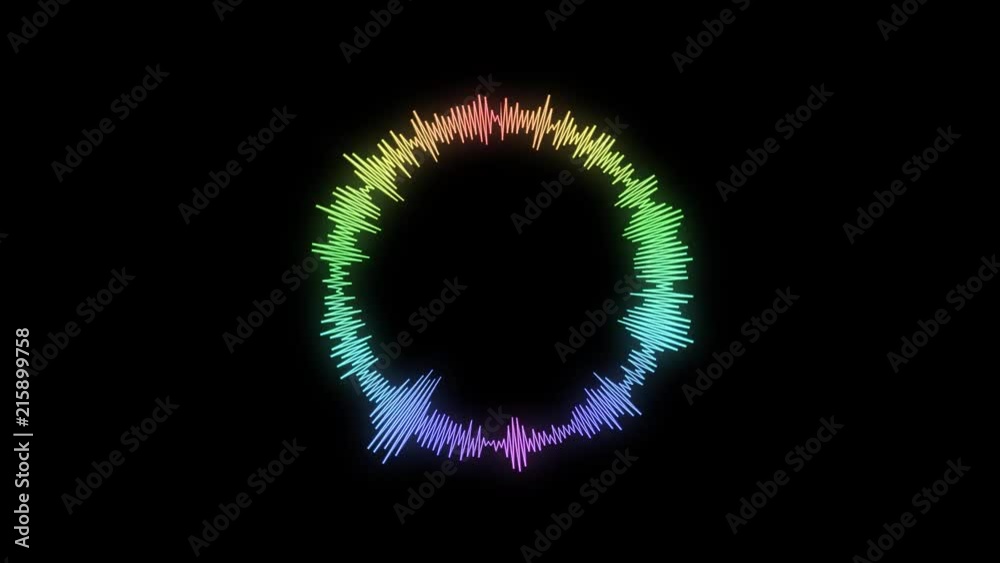 Rainbow colored modern audio vu meter spectrum waveform circle - loop