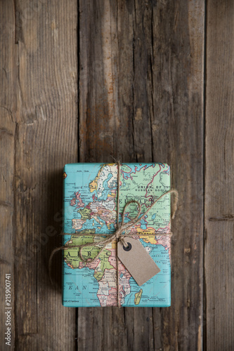 Gift wrapped in vintage map photo