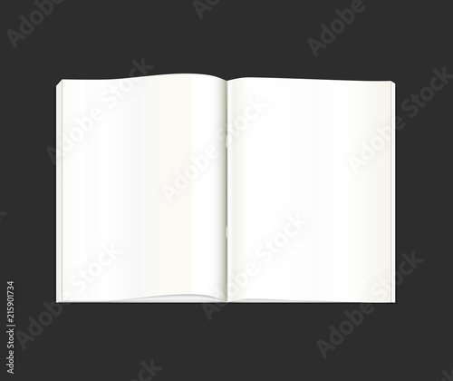 Vector. Stationery. An open pocket book, diary, notebook, scrapbook, textbook, notepad, organizer, sketch book, journal, drawing pad. Isolated illustration. White blank pages.