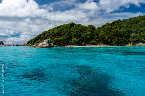 Beautiful turquoise tropical ocean and lush green islands  Similan Islands  Thailand 